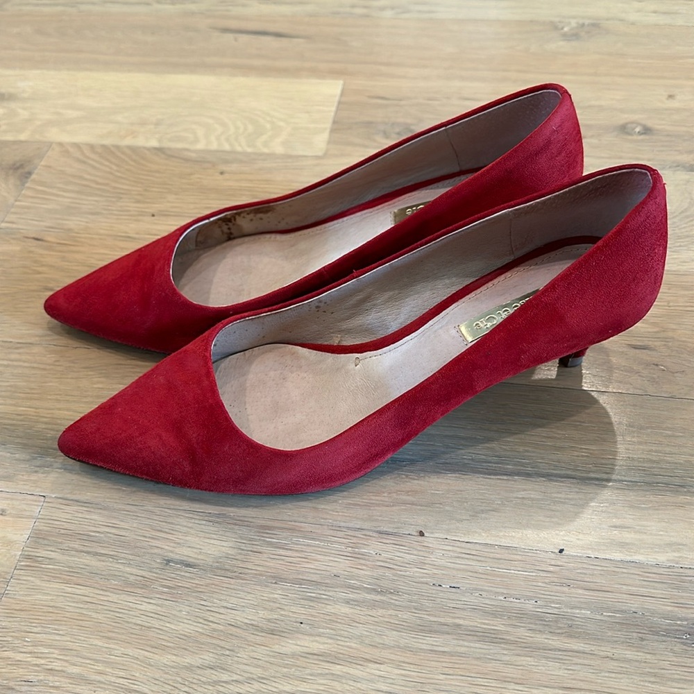 Louise et Cie red suede kitten heel pumps